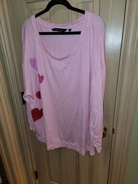 Colleen Lopez Sz 3X Pink Scoop Neck Heart-Print Long Sleeve Top